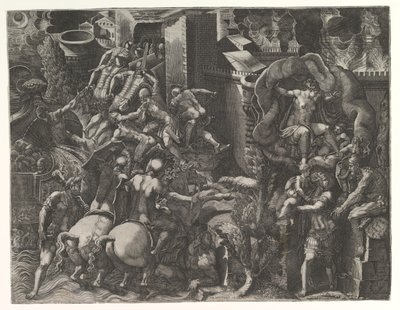 特洛伊的陷落和埃涅阿斯的逃亡，1540年代中期。 作者 乔治·吉西（Giorgio Ghisi）