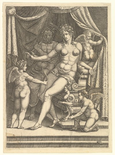 金星和火神坐在一张床上和三个Putti，1550年代中期。 作者 乔治·吉西（Giorgio Ghisi）