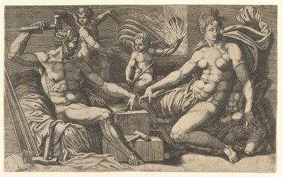 金星和火神在伪造，ca。 1555。 作者 乔治·吉西（Giorgio Ghisi）