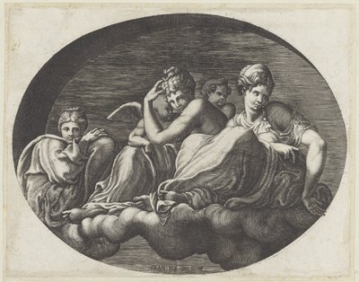 维纳斯、两位女神和两只魅魔
枫丹白露尤利塞画廊的椭圆形天顶画（系列名称） 作者 弗朗切斯科·普里马蒂奇奥