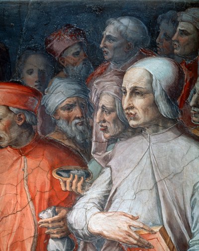 Marsilio Ficino在Paolo del Pozzo Toscanelli的侧面，科西莫老人在哲学家和艺术家中的细节 作者 乔治·瓦萨里（Giorgio Vasari）
