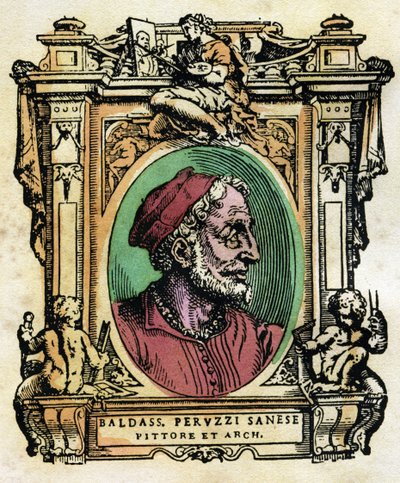Baldassarre Peruzzi (1481-1536) 锡耶纳建筑师和画家的肖像 雕刻自Giorgio Vasari (1511-1574)的《生活》 1568 ©Fototeca Gilardi/Leemage 作者 乔治·瓦萨里（Giorgio Vasari）