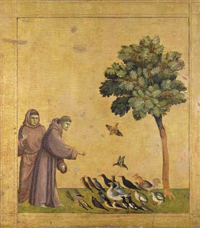 阿西西圣弗朗西斯向鸟类传道（面板上有油） 作者 Giotto (c.1266 1337)