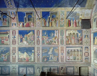 北墙的视图描绘了圣母的生活和基督的生活中的场景，c.1305 作者 乔托迪邦多内