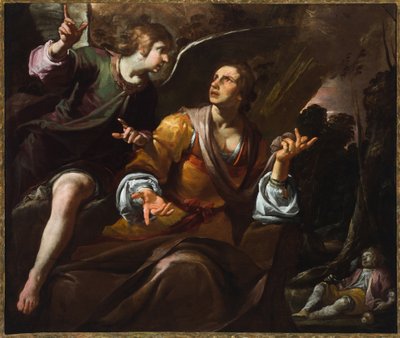 夏甲和天使，c.1640（布面油画） 作者 乔瓦奇诺·阿塞雷托（Giovacchino Assereto）