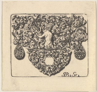 金匠装饰品，有一个年轻人拿着玉米棒，1709年。 作者 乔瓦尼·巴蒂斯塔·格隆多尼