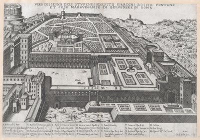 Speculum Romanae Magnificentiae:Belvedere及其花园的鸟瞰图，1579年，1579年。 作者 乔瓦尼·安布罗焦·布兰比利亚。