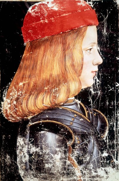 马克西米利安·斯福尔扎 (1490 - 1530) 的肖像。 Giovanni Ambrogio De Predis (v. 1455 - 1508) 的缩影。 作者 乔凡尼·安布罗焦·德·普雷迪斯