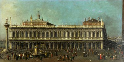 威尼斯的图书馆和广场（Piazzetta），威尼斯，西望无数人物和木偶戏，摄于1740年 作者 乔瓦尼·安东尼奥运河（Canaletto）
