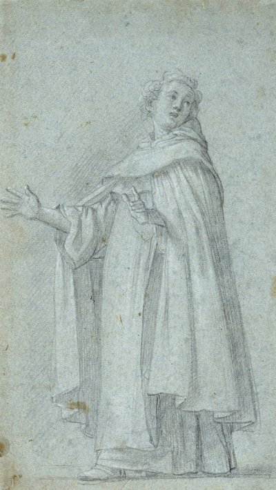 Study of a Standing Dominican, c. 1595 (black chalk, heightened with white, on blue laid paper) 作者 乔凡尼·巴格里昂