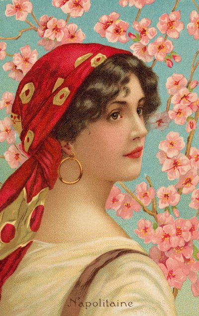 那不勒斯妇女与一棵开花的树的肖像（彩色石版画） 作者 乔瓦尼·巴巴罗