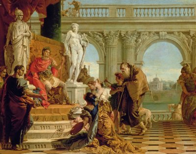 Maecenas向奥古斯都皇帝（63BC-14AD）约1745年向人宣扬文艺（布面油画） 作者 乔凡尼·巴蒂斯塔·提埃波罗