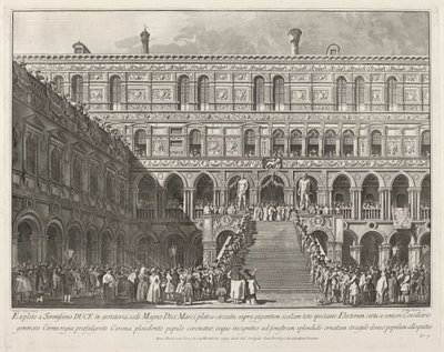 在公爵府的Scala dei Giganti上加冕的总督，1763-1766。 作者 乔瓦尼·巴蒂斯塔·布罗斯托洛尼