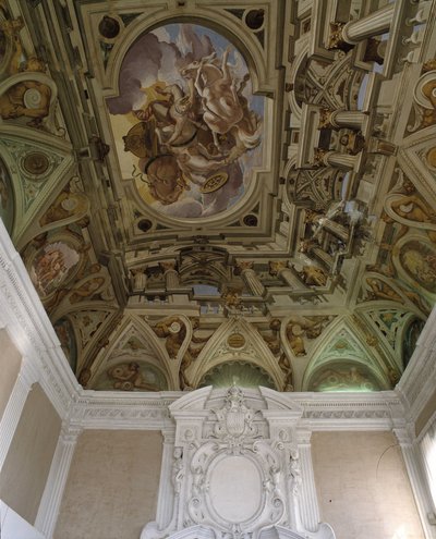 La chute de Phaeton (Phaethon) (1625) - Carlone的壁画 - 中世纪古堡大厅的天花板 (1320) - Cagnes sur Mer (Cagnes-sur-Mer), Alpes Maritimes (Alpes-Maritimes) (06) 作者 乔凡尼·巴蒂斯塔·卡洛恩