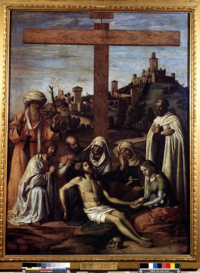 "La deposition" 羊角上刻有 "INRI "字样。乔瓦尼-巴蒂斯塔-西马-达-科内利亚诺（1459-1517 年）的绘画作品 16 世纪 尺寸 199x148 厘米 莫斯科波奇金博物馆 作者 乔瓦尼·巴蒂斯塔·西玛·达·科内利亚诺