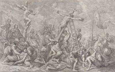 耶稣受难图，中间是放下的十字架，士兵贯穿其中，还有一棵树...，1762年。 作者 乔凡尼·巴蒂斯塔·西普里亚尼