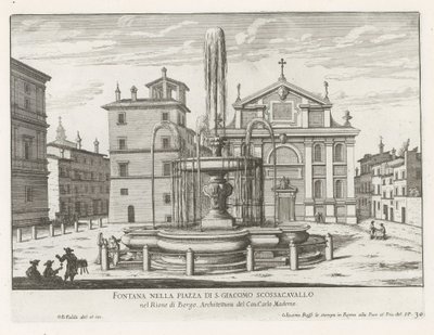 罗马斯科萨卡瓦洛广场喷泉
S. Giacomo Scossacavallo 广场上的喷泉（物体上的标题）
罗马喷泉（系列标题）
罗马喷泉（系列名称） 作者 乔瓦尼·贾科莫·德罗西