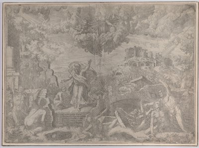 以西结的异象，死人复活并穿上肉体，父神在...，1579年。 作者 乔瓦尼·巴蒂斯塔·丰塔纳