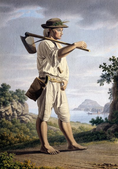 坎皮-弗莱格雷背景下的农民，乔万-巴蒂斯塔-卢塞利（约1755-1821），纸上水彩画，32x23厘米，意大利 作者 乔凡尼·巴蒂斯塔·卢西耶里