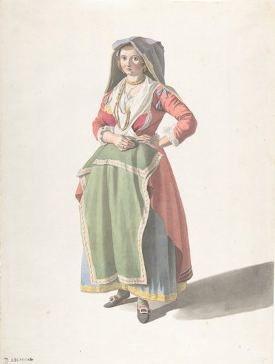 站在传统那不勒斯服饰中的年轻女子，约1775-1821年。 作者 乔凡尼·巴蒂斯塔·卢西耶里
