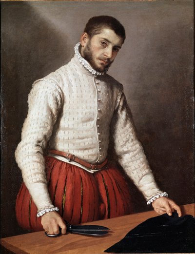人像或 "裁缝" 乔万-巴蒂斯塔-莫罗尼(Giovanbattista, Giovanni Battista)(约1529-1578)的画作 1570年 凹陷。99.5x77厘米 伦敦，国家画廊 作者 乔瓦尼·巴蒂斯塔·莫罗尼