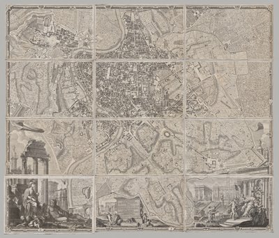 吉昂巴蒂斯塔-诺利（Giambattista Nolli）于 MDCCXLVII 年绘制的罗马新钢琴，又称 "罗马大钢琴"（La Pianta Grande di Roma）。 作者 罗科·波齐