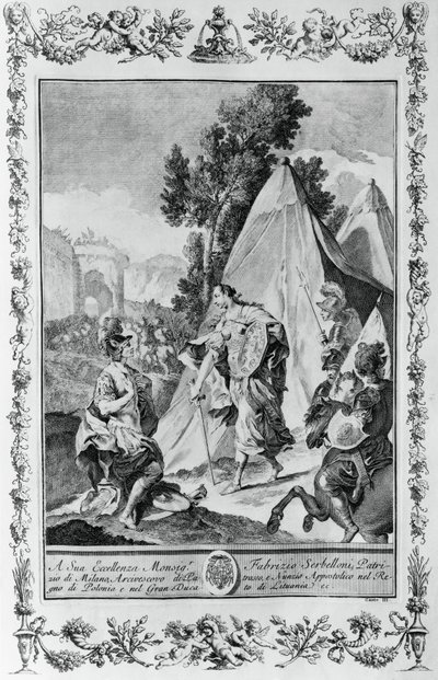 围攻耶路撒冷的十字军，由乔瓦尼-巴蒂斯塔-皮亚泽塔（1683-1754）为托尔夸托-塔索（1544-1595）的《耶路撒冷宣言》第三节所做的雕刻，由意大利威尼斯的乔瓦尼-巴蒂斯塔-阿尔布里齐出版。 作者 乔凡尼·巴蒂斯塔·皮亚泽塔
