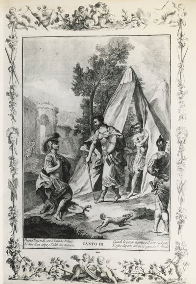 耶路撒冷交付，第三节，乔瓦尼-巴蒂斯塔-皮亚泽塔（1683-1754）为托尔夸托-塔索（1544-1595）的诗所作的插图，1745年在威尼斯出版的版本，意大利 作者 乔凡尼·巴蒂斯塔·皮亚泽塔