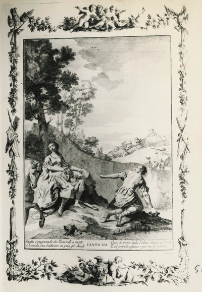 耶路撒冷交付，第十二节，乔瓦尼-巴蒂斯塔-皮亚泽塔（1683-1754）为托尔夸托-塔索（1544-1595）的诗所作的插图，1745年在威尼斯出版的版本，意大利 作者 乔凡尼·巴蒂斯塔·皮亚泽塔