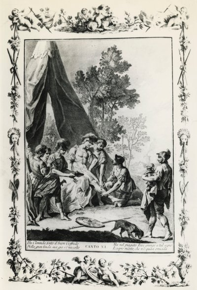 耶路撒冷交付，第十一节，乔瓦尼-巴蒂斯塔-皮亚泽塔（1683-1754）为托尔夸托-塔索（1544-1595）的诗所作的插图，1745年在威尼斯出版，意大利 作者 乔凡尼·巴蒂斯塔·皮亚泽塔