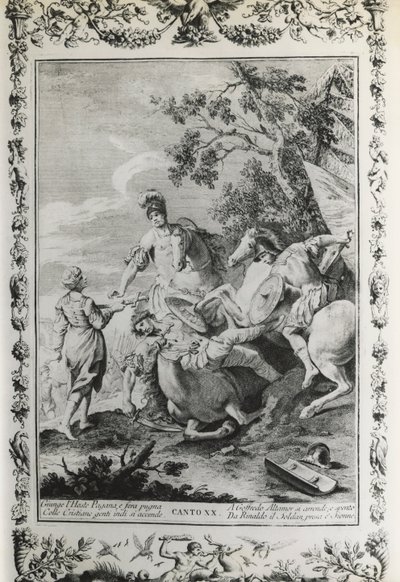 耶路撒冷交付，第二十节，乔瓦尼-巴蒂斯塔-皮亚泽塔（1683-1754）为托尔夸托-塔索（1544-1595）的诗所作的插图，1745年在威尼斯出版的版本，意大利 作者 乔凡尼·巴蒂斯塔·皮亚泽塔