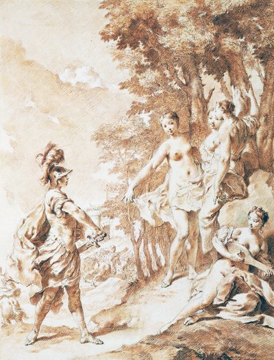 乔瓦尼-巴蒂斯塔-皮亚泽塔（Giovanni Battista Piazzetta）（1682-1754）的《托尔卡托-塔索的耶路撒冷》中的场景，塔克罗迪在魔法森林的门槛上，充满了激情 作者 乔凡尼·巴蒂斯塔·皮亚泽塔
