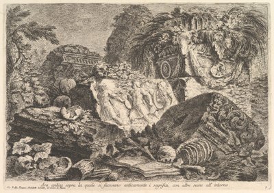 古代祭坛，古代进行祭祀，周围环绕着其他遗址。 1750。 作者 乔凡尼·巴蒂斯塔·皮拉涅西