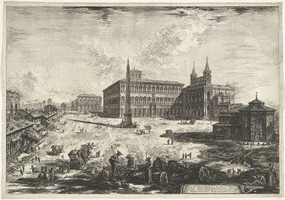 罗马与圣约翰·凡·拉特兰相遇的拉特兰历史 拉特兰圣乔瓦尼广场和大教堂的视图（物体上的标题） Gezichten op Rome（系列标题） 由 Ve(nez)ian 建筑师 Giambattista Piranesi 绘制和雕刻的罗马景观 作者 Giovanni-Battista Piranesi