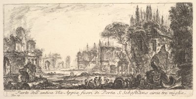 图19：大约在Porta S. Sebastiano ...外三英里外的古老Appian Way的一部分。 1748年。 作者 Giovanni Battista Piranesi