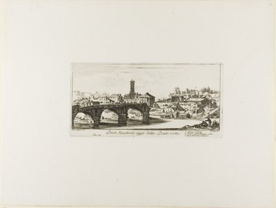 参议院桥，今称 Ponte Rotto [断桥]。1.维斯塔神庙。2.维利尔斯女神庙3.古帕拉丁宫的一部分，选自《凯旋门和其他古迹的一些景观》，图版 14 作者 乔凡尼·巴蒂斯塔·皮拉涅西