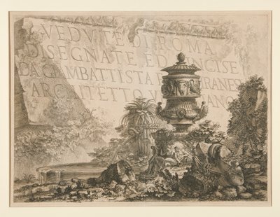 扉页：Vedute di Roma Disegnate ed Incise da Giambattista Piranesi Architetto Veneziano（威尼斯建筑师 Giambattista Piranesi 绘制并蚀刻的罗马景观），选自 Vedute di Roma 作者 Giovanni-Battista Piranesi