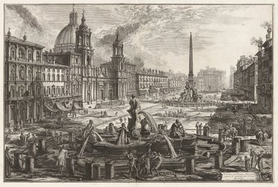 多米蒂安马戏团遗址上方的纳沃纳广场景观，选自《罗马景观》（Vedute di Roma）。 作者 乔凡尼·巴蒂斯塔·皮拉涅西