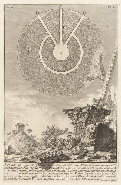 阿伦提乌斯（L. Arruntius）墓室另一部分的景观，《罗马古迹》第 2 卷第 10 版 作者 Giovanni-Battista Piranesi