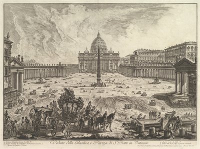 梵蒂冈的圣彼得大教堂和广场的景色，来自Vedute di Roma Roman Vie...，约1748年。 作者 乔凡尼·巴蒂斯塔·皮拉涅西
