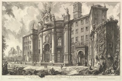 S. Croce大教堂的正面看法在Gerusalemme [在耶路撒冷的圣洁十字架…，大约。 1750。 作者 乔凡尼·巴蒂斯塔·皮拉涅西