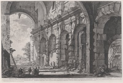 由多米蒂安皇帝（Emperor Domitian）建造的野生动物笼上层的视图，与Flavian露天剧场相关联，通常被称为Curia Hostilia，约1760年-1778年（蚀刻） 作者 乔凡尼·巴蒂斯塔·皮拉涅西
