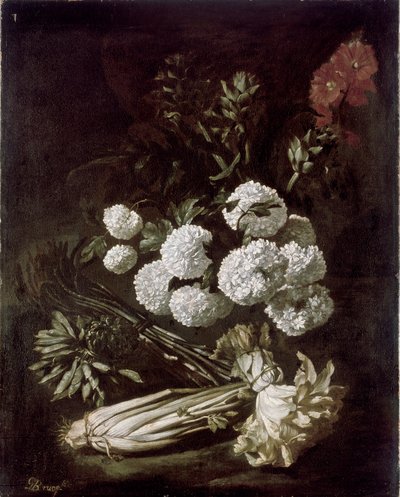 花和蔬菜的静物，1650年代 作者 乔瓦尼·巴蒂斯塔·鲁奥波罗