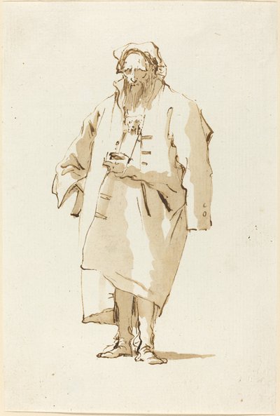 穿着大衣的站立的东方人 作者 Giovanni Battista Tiepolo