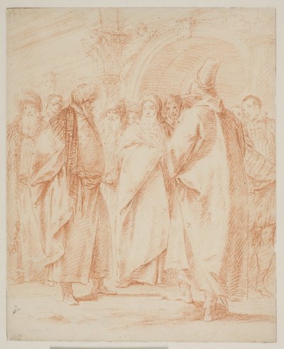 一群人聚集在大门前 作者 Giovanni Battista Tiepolo