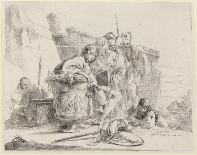 倚靠骨灰盒的青年坐姿 作者 Giovanni Battista Tiepolo