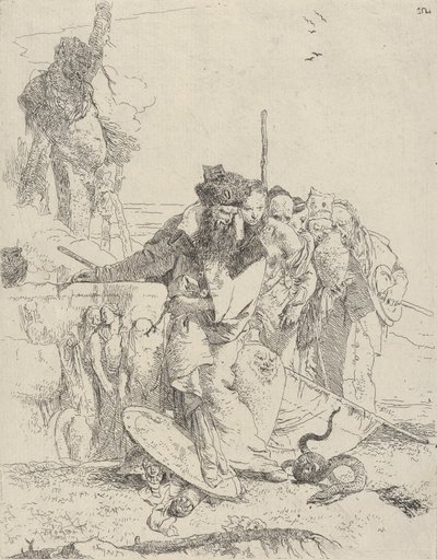 六个人在看一条蛇，来自《Scherzi》，约1743-50。 作者 乔凡尼·巴蒂斯塔·提埃波罗