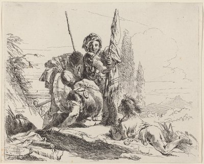 三个士兵和一个青年 作者 Giovanni Battista Tiepolo