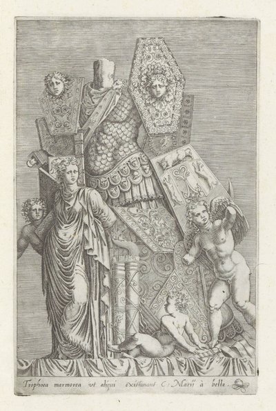 武器奖杯、女性形象和天使
Tropoea marmorea ut aliqui existiman (...) （物品上的标题）
罗马的古代雕塑（系列名称）
Antiquarum statuarum urbis Romae quae in publicis locis visuntur icones（系列标题） 作者 乔瓦尼·巴蒂斯塔·德卡瓦列里