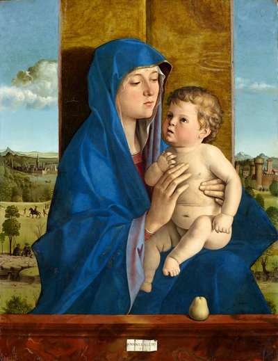 意大利语：Madonna col Bambino（Madonna di Alzano）带梨的圣母玛利亚 作者 乔凡尼·贝里尼（Giovanni Bellini）